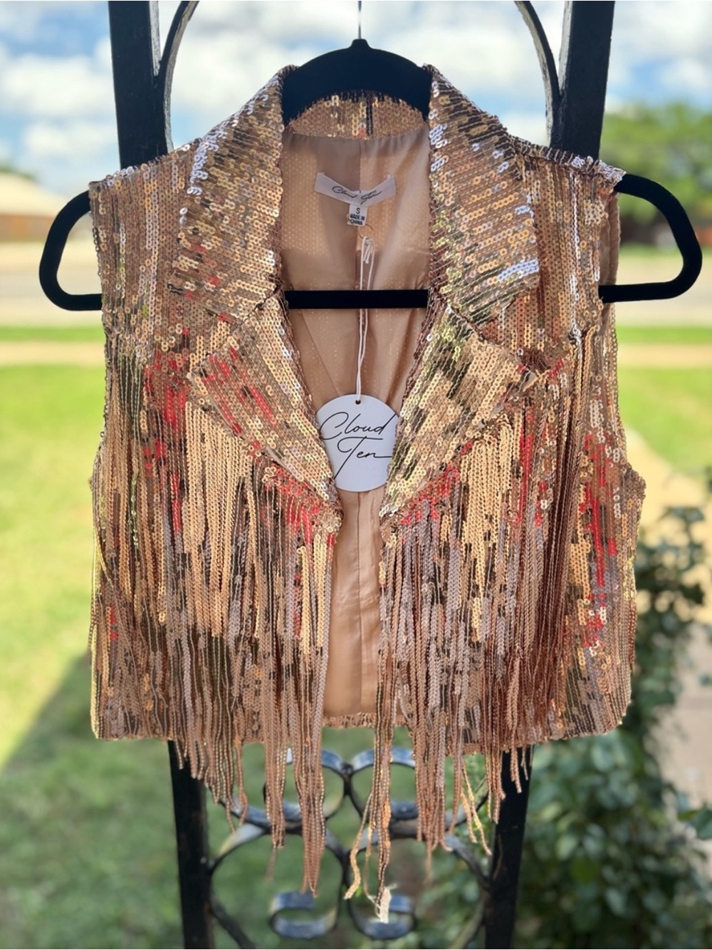 Cloud Ten Rose Gold Sequin Fringe Vest
